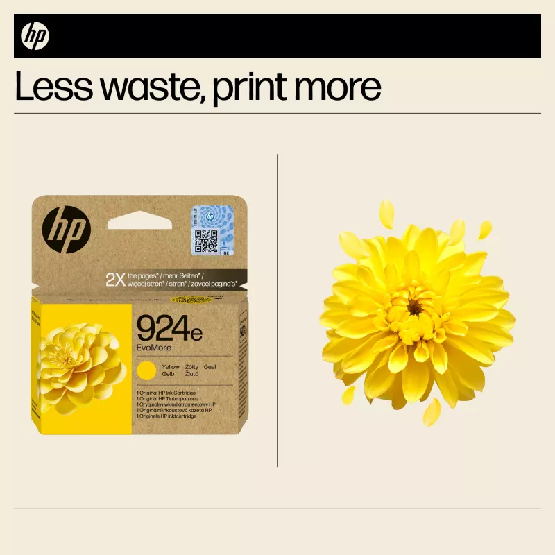 HP 924e EvoMore geltona Originali rašalo kasetė, geltona, 1 vnt., 800 puslapių