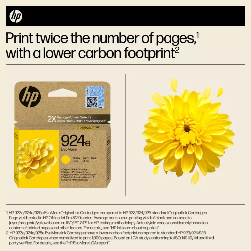 HP 924e EvoMore geltona Originali rašalo kasetė, geltona, 1 vnt., 800 puslapių