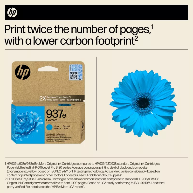 HP 937e EvoMore Žydra Originalius rašalinis kasetė, žydra, 1 vnt., 1650 puslapių