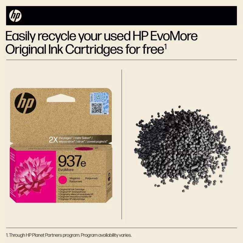 HP 937e EvoMore Magenta Originali rašalo kasetė, Magenta, 1 vnt., 1650 puslapių