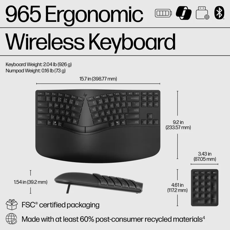 HP 965 Ergonominė belaidė klaviatūra