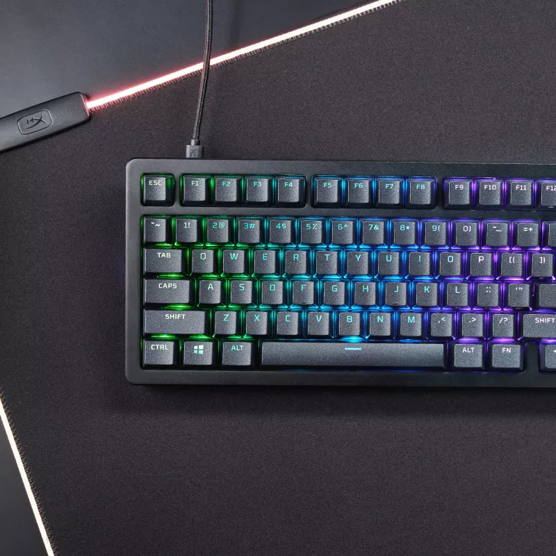 Mechaninė žaidimų klaviatūra Kingston (HyperX) Alloy Rise 75 — kompaktiškas 75% išdėstymas, laidinė, modelis 7G7A4AA#ABD