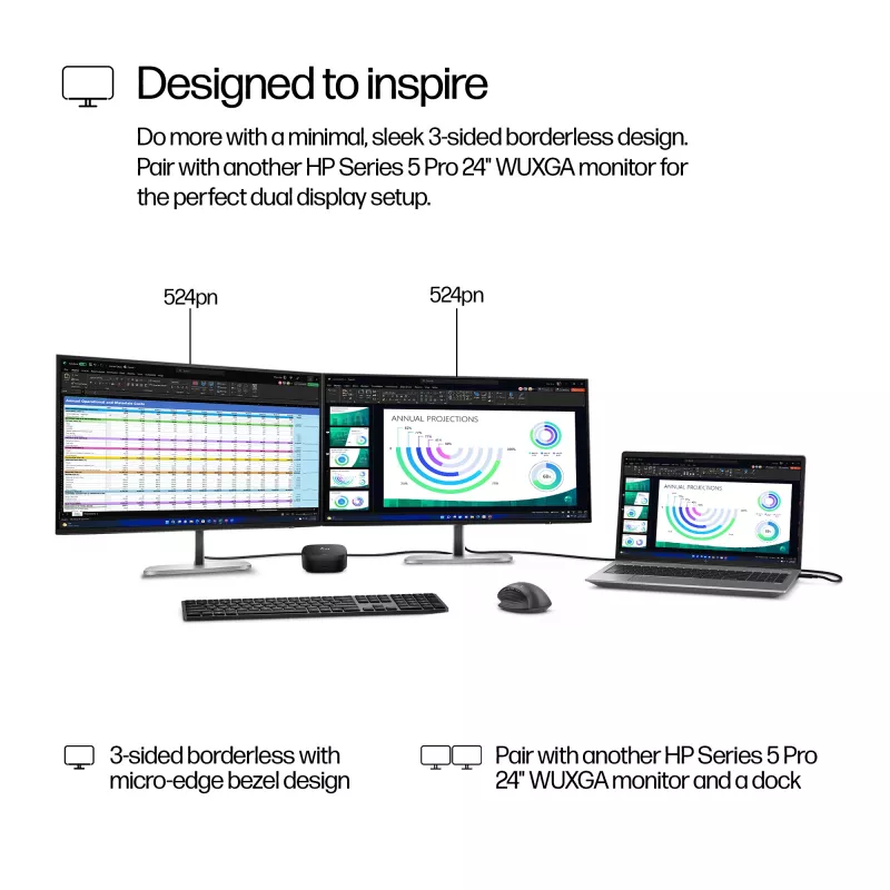 HP Series 5 Pro 24 colių WUXGA monitorius - 524pn, 61 cm (24 coliai), WUXGA, LCD, 5 ms, Juoda
