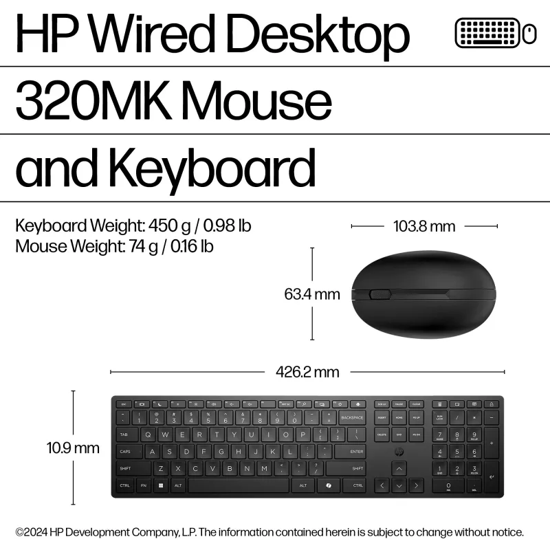 HP Wired Desktop 320MK pelė ir klaviatūra