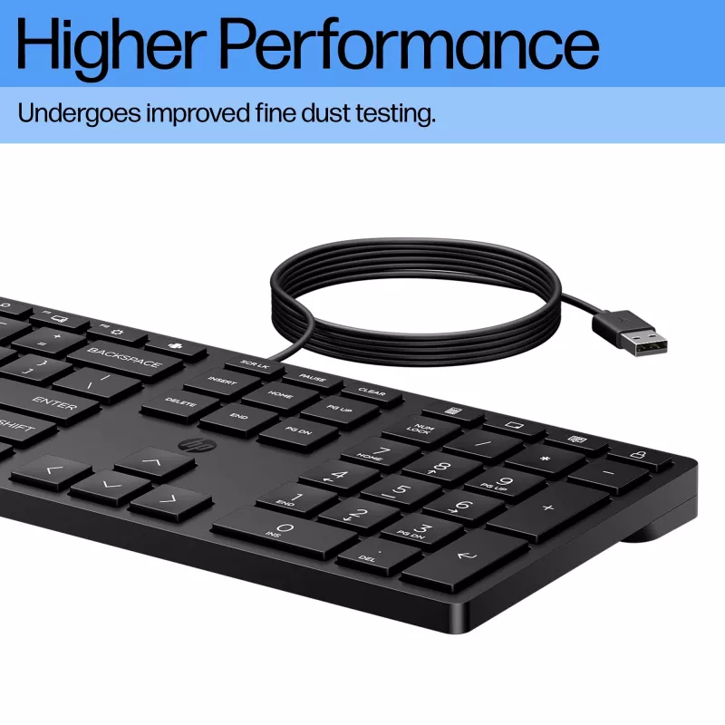 Laidinė klaviatūra HP 320K — Pilno dydžio USB, tiesus išdėstymas, 1,8 m laidas, juoda