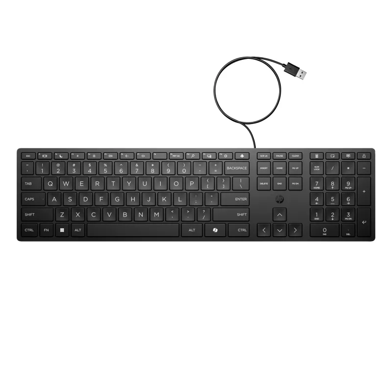 Laidinė klaviatūra HP 320K — Pilno dydžio USB, tiesus išdėstymas, 1,8 m laidas, juoda