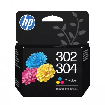 HP 302/304 Tri-color Originali rašalo kasetė, žalsvai mėlyna, rausvai raudona, geltona, 1 vnt., 100 puslapių
