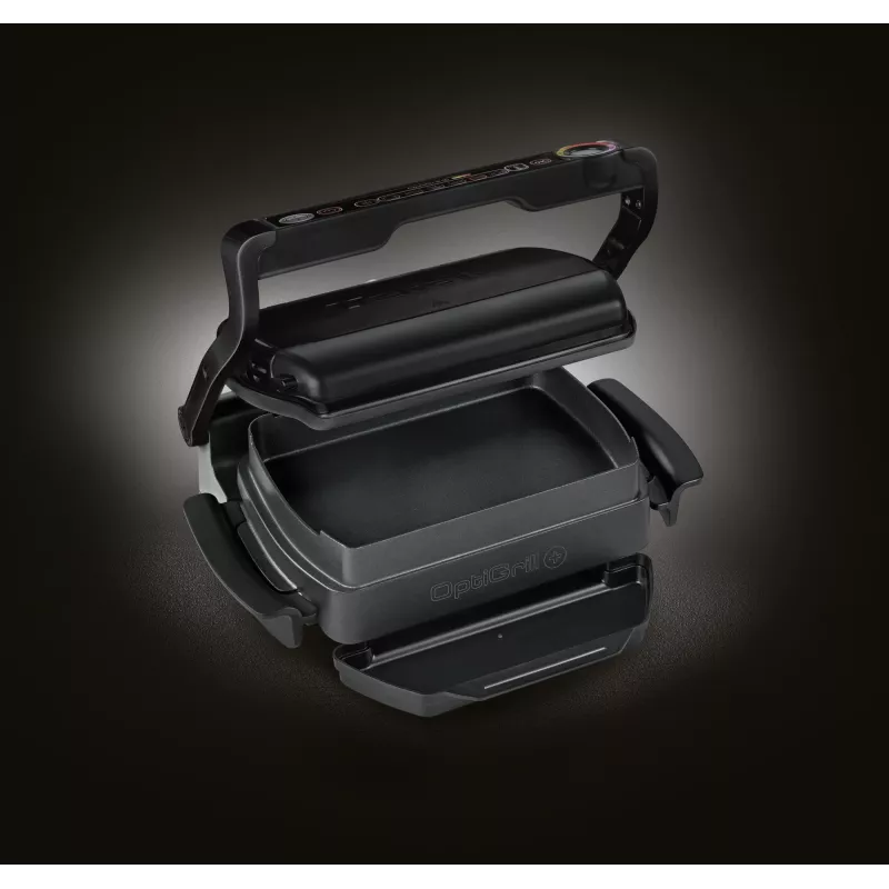 Kontaktinė kepsninė Tefal GC7148 — 2000 W, nerūdijančio plieno korpusas, stačiakampė, reguliuojamas termostatas, grotelių viršutinis paviršius, 365×365×175 mm