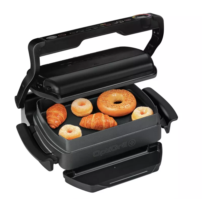 Kontaktinė kepsninė Tefal GC7148 — 2000 W, nerūdijančio plieno korpusas, stačiakampė, reguliuojamas termostatas, grotelių viršutinis paviršius, 365×365×175 mm