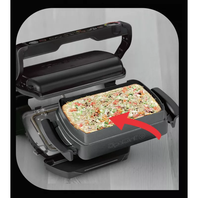 Kontaktinė kepsninė Tefal GC7148 — 2000 W, nerūdijančio plieno korpusas, stačiakampė, reguliuojamas termostatas, grotelių viršutinis paviršius, 365×365×175 mm
