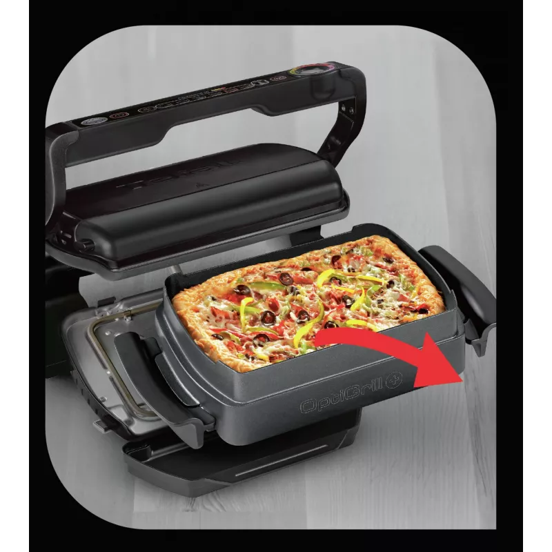 Kontaktinė kepsninė Tefal GC7148 — 2000 W, nerūdijančio plieno korpusas, stačiakampė, reguliuojamas termostatas, grotelių viršutinis paviršius, 365×365×175 mm