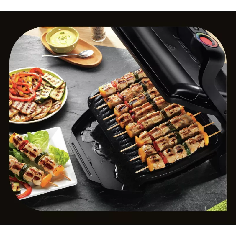Kontaktinė kepsninė Tefal GC7148 — 2000 W, nerūdijančio plieno korpusas, stačiakampė, reguliuojamas termostatas, grotelių viršutinis paviršius, 365×365×175 mm