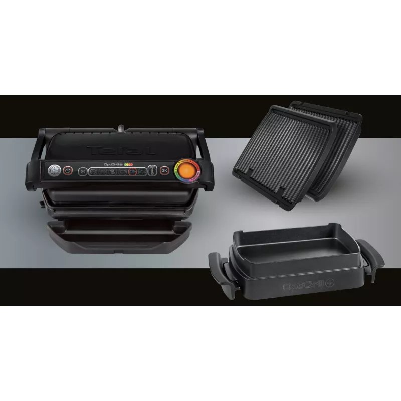 Kontaktinė kepsninė Tefal GC7148 — 2000 W, nerūdijančio plieno korpusas, stačiakampė, reguliuojamas termostatas, grotelių viršutinis paviršius, 365×365×175 mm