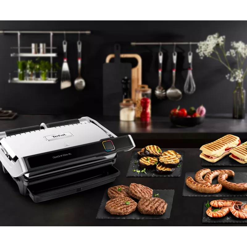 Kontaktinis grilis Tefal OptiGrill Elite XL GC760D — nerūdijantis plienas, 800 cm² paviršius, 2200 W