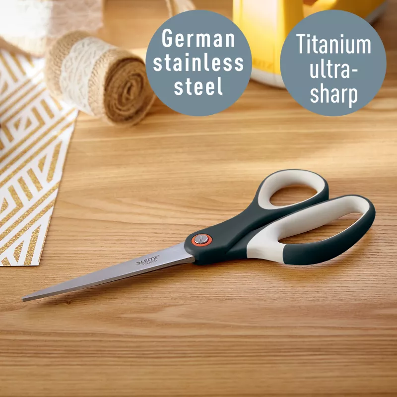Leitz Cosy Titanium biuro žirklės 205 mm, suaugusiems, tiesus kirpimas, viengubos, pilkos, nerūdijantis plienas, biuro žirklės