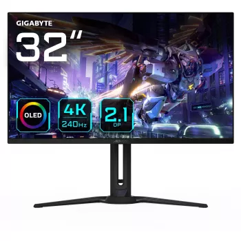 GIGABYTE AORUS FO32U2P 32″ OLED žaidimų monitorius – 3840 x 2160 (UHD), 240 Hz, 0,03 ms, 250 cd/m², KVM, FreeSync Premium Pro, DisplayHDR True Juoda 400, DisplayPort 2.1