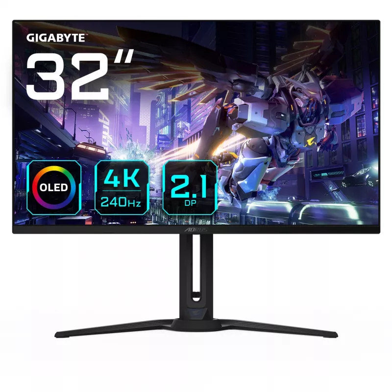 GIGABYTE AORUS FO32U2P 32″ OLED žaidimų monitorius – 3840 x 2160 (UHD), 240 Hz, 0,03 ms, 250 cd/m², KVM, FreeSync Premium Pro, DisplayHDR True Juoda 400, DisplayPort 2.1