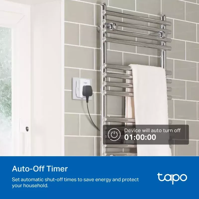 Išmanusis kištukas TP‑Link Tapo Mini P110M — „Wi‑Fi“/„Bluetooth“ išmanusis vidaus lizdas, 16 A, 100–240 V, 3680 W, baltas