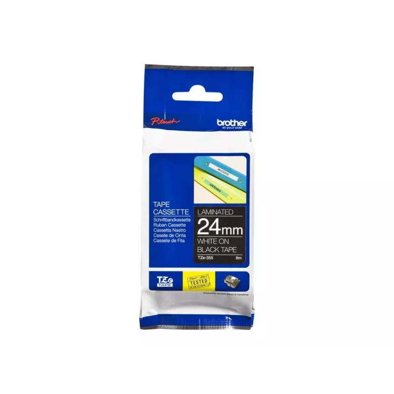 Etikečių juosta Brother TZe355 24 mm balta ant juodo