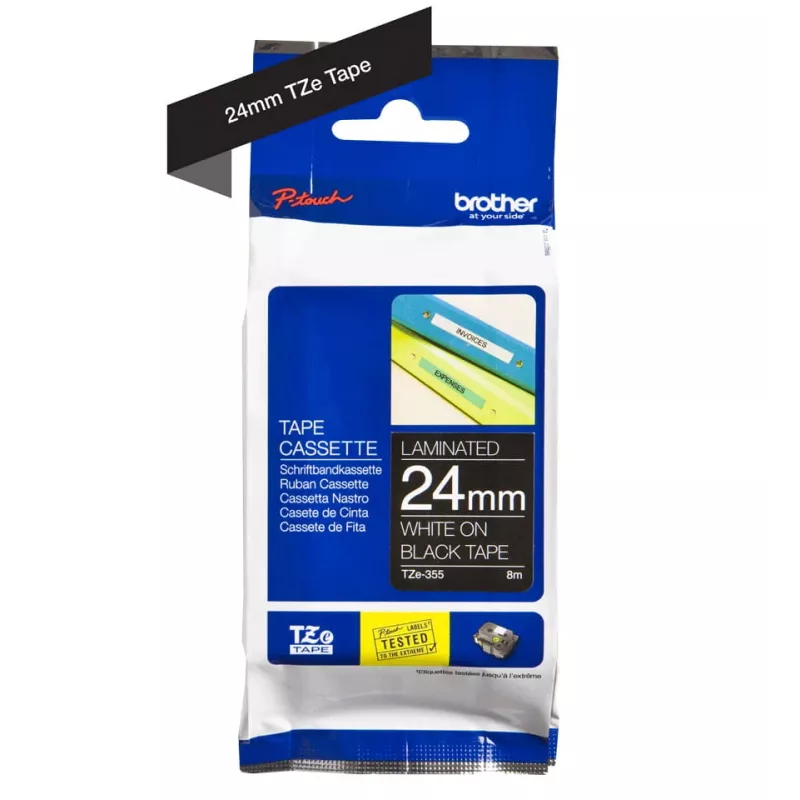 Etikečių juosta Brother TZe355 24 mm balta ant juodo