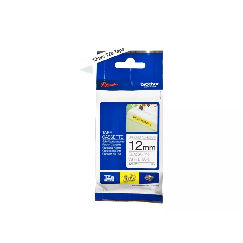 Lipni juosta Brother TZeS231 juoda ant balto 1,2 cm 8 m