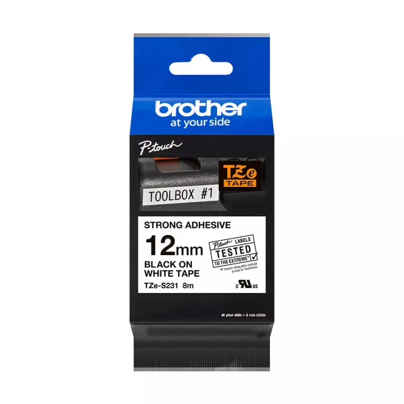 Lipni juosta Brother TZeS231 juoda ant balto 1,2 cm 8 m