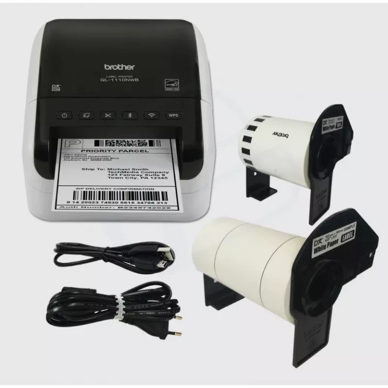 Brother QL-1110NWB, DK, Tiesioginis terminis, 300 x 300 DPI, 110 mm/s, Laidinis ir belaidis, Juoda, Balta