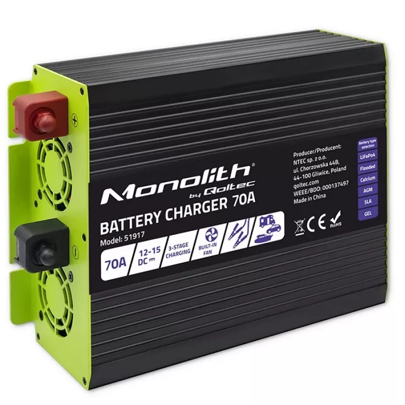 Baterijų įkroviklis QOLTEC 51917 LiFePO4/AGM/GEL/SLA baterijoms, 70 A išėjimas