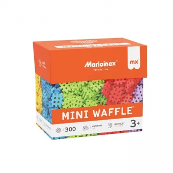 Tarpusavyje sujungiami konstrukciniai blokeliai Marioinex Mini Waffle 300 — 300 vnt. įvairiaspalvis rinkinys su laikymo dėžute, plaunamas