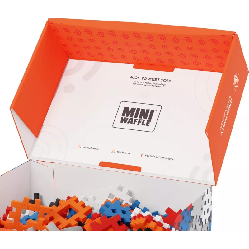 Statybiniai blokeliai Marioinex Mini Waffle Constructor 300 — suderinamas fiksuojamų kaladėlių rinkinys, 300 vienetų, įvairiaspalvis