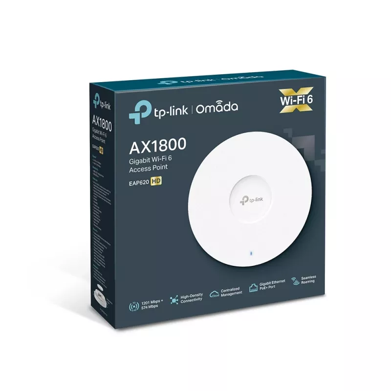 Prieigos taškas | TP-LINK | Omada | 1800 Mbps | IEEE 802.11a | IEEE 802.11g | IEEE 802.11n | IEEE 802.11ac | IEEE 802.11ax | 1x10/100/1000M | EAP620HD