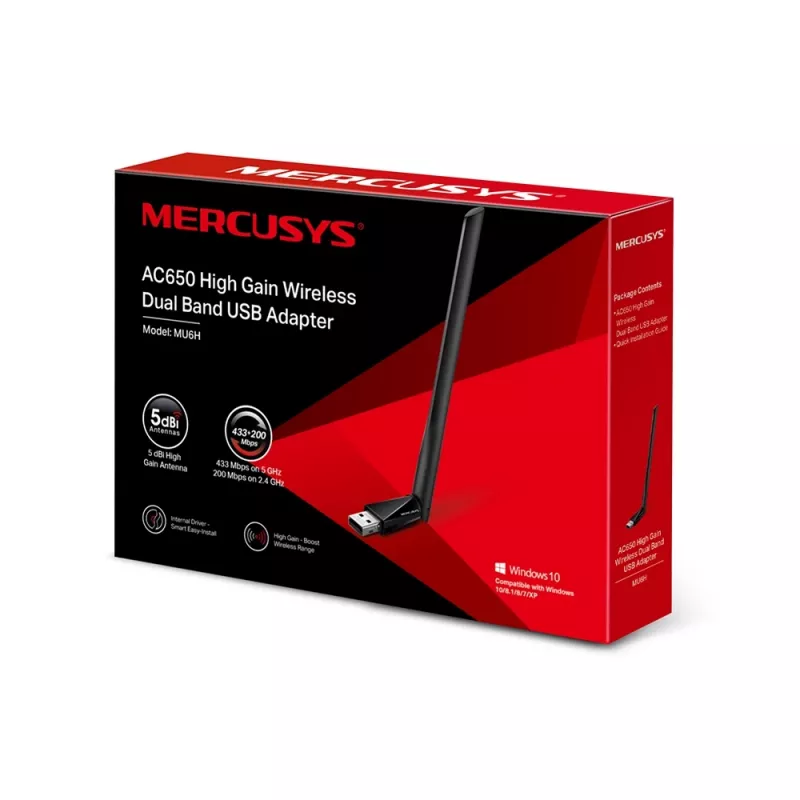 Mercusys AC650 High Gain belaidis dviejų dažnių juostų USB adapteris