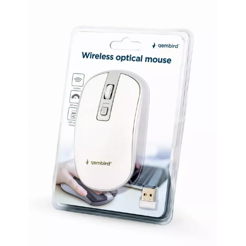 Pelė USB optinė belaidė BALTA/SIDABRINĖ MUSW-4B-06-WS Gembird