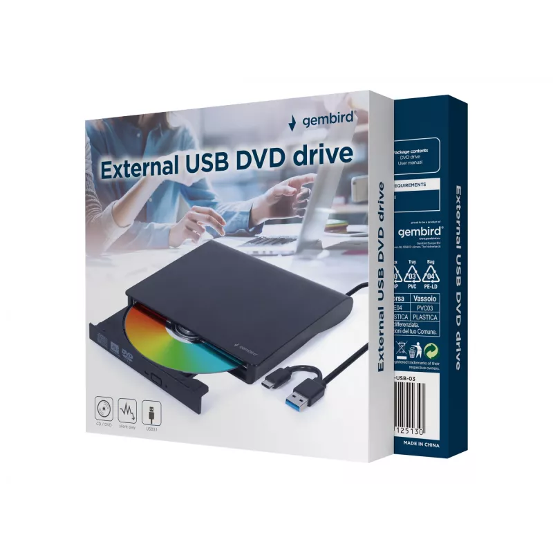 Gembird DVD-USB-03 išorinis USB DVD įrenginys, juodas