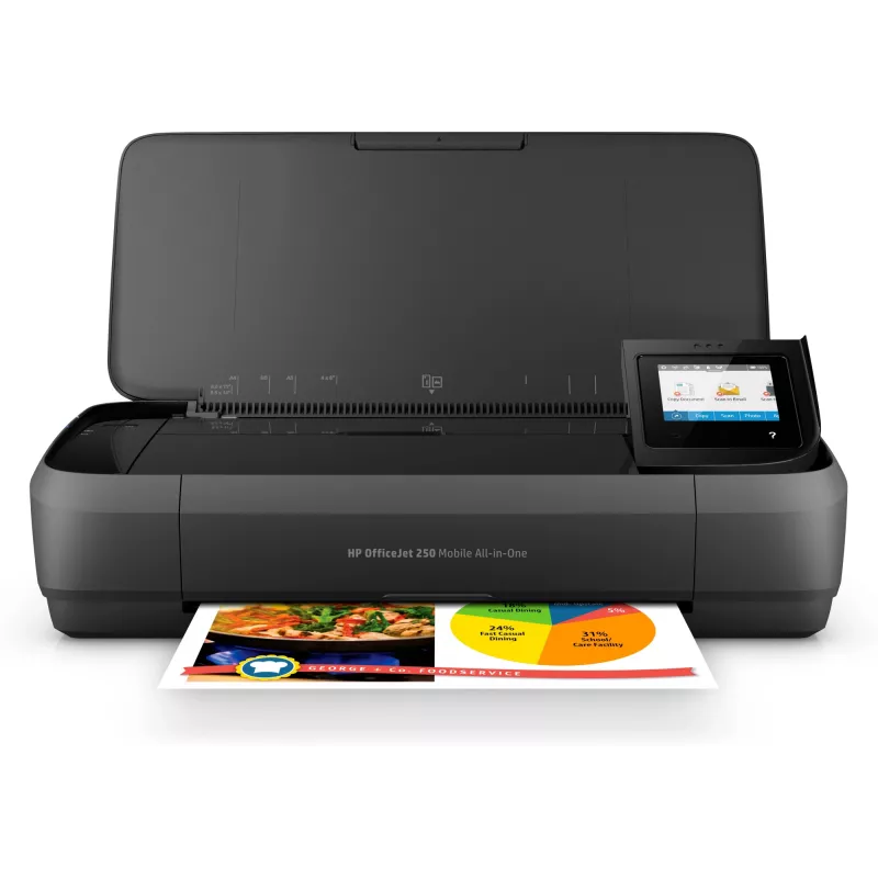 HP Officejet 250 Mobile daugiafunkcis spausdintuvas, spalvotas rašalinis, A4, 8 ppm kopijavimas, 10 ppm spausdinimas, 50 lapų, USB, Wi-Fi