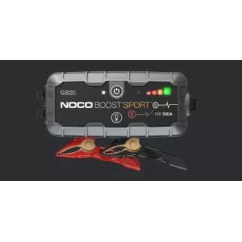 NOCO GB20 500A Li-Ion paleidimo stiprintuvas, 24Wh, IP65, 1x USB 5V/2.1A, įmontuotas žibintuvėlis, benzininiams varikliams iki 4L