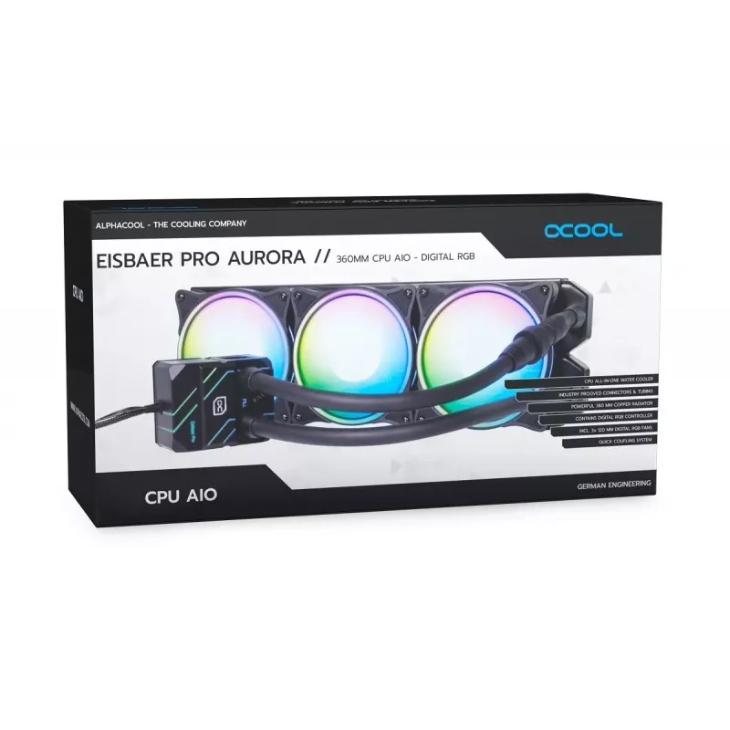 Alphacool Eisbaer Pro Aurora 360 Processor All-in-one skysčio aušintuvas 12 cm Juoda, Balta 1 vnt.