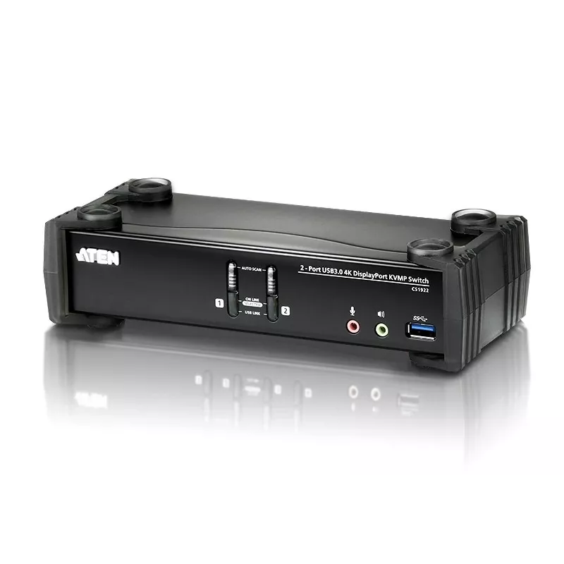 ATEN 2-Port USB 3.1 Gen 1 4K DisplayPort 1.2 KVMP™ jungiklis su garsu (įskaitant KVM kabelius)