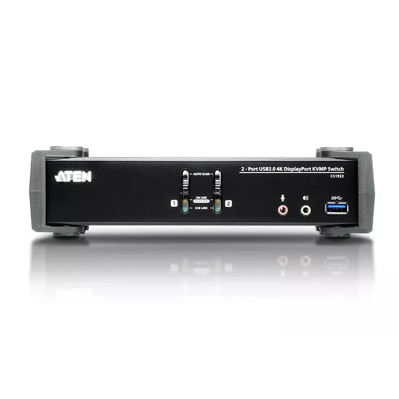 ATEN 2-Port USB 3.1 Gen 1 4K DisplayPort 1.2 KVMP™ jungiklis su garsu (įskaitant KVM kabelius)