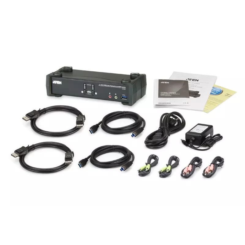ATEN 2-Port USB 3.1 Gen 1 4K DisplayPort 1.2 KVMP™ jungiklis su garsu (įskaitant KVM kabelius)