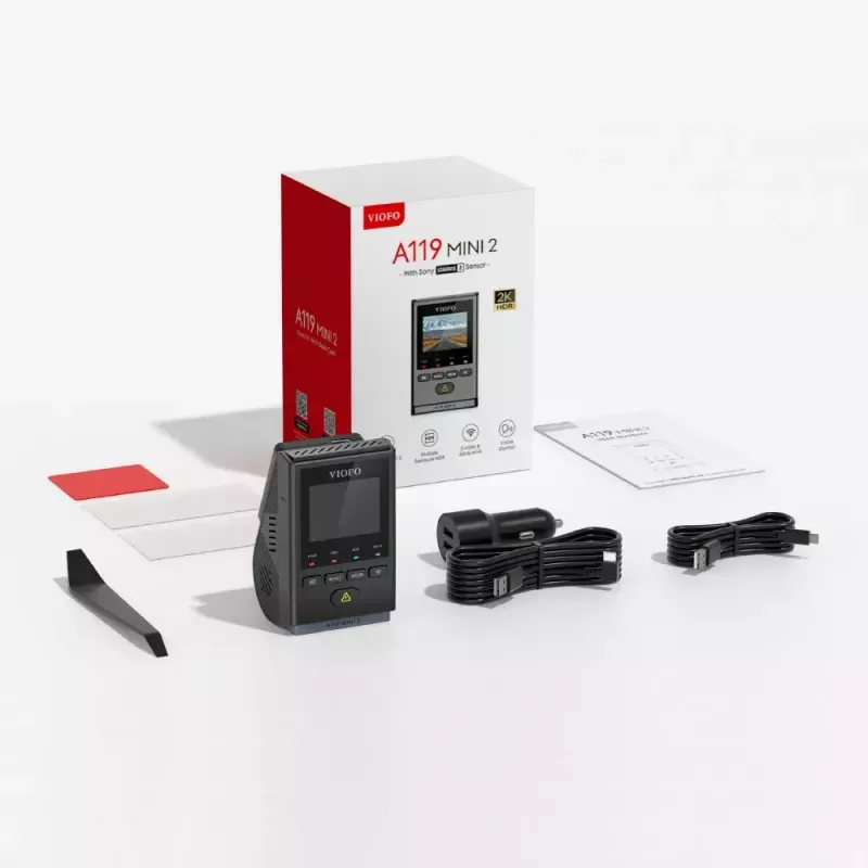 Vaizdo registratorius VIOFO A119 MINI 2-G GPS – 1 kanalo Quad HD 2560×1440, Sony STARVIS 2 IMX675, 60 fps, 140° F1.6, GPS, Wi‑Fi, dviejų dažnių, stovėjimo režimas
