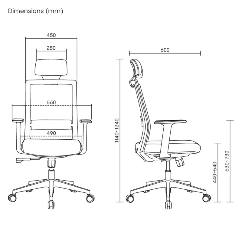 Ergo Office ER-425 ergonominė aukštos atlošo biuro kėdė, maks. 150 kg, pasukama, reguliuojama atrama