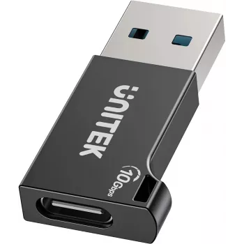 Unitek USB-C į USB-A adapteris A1049ABK01 — juodas, kompaktiškas adapteris USB-C (moteriška) į USB-A (vyriška)