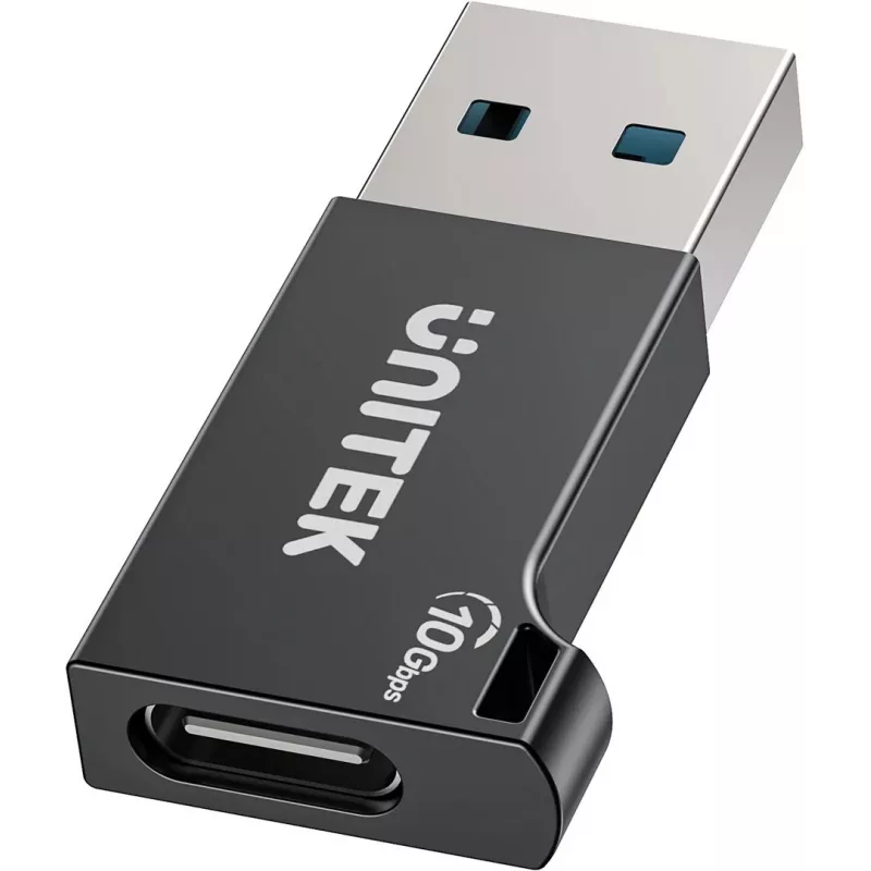 Unitek USB-C į USB-A adapteris A1049ABK01 — juodas, kompaktiškas adapteris USB-C (moteriška) į USB-A (vyriška)