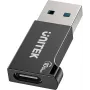 Unitek USB-C į USB-A adapteris A1049ABK01 — juodas, kompaktiškas adapteris USB-C (moteriška) į USB-A (vyriška)