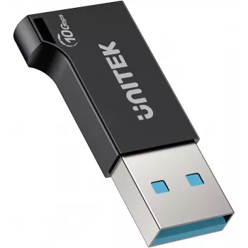 Unitek USB-C į USB-A adapteris A1049ABK01 — juodas, kompaktiškas adapteris USB-C (moteriška) į USB-A (vyriška)