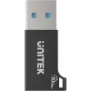 Unitek USB-C į USB-A adapteris A1049ABK01 — juodas, kompaktiškas adapteris USB-C (moteriška) į USB-A (vyriška)