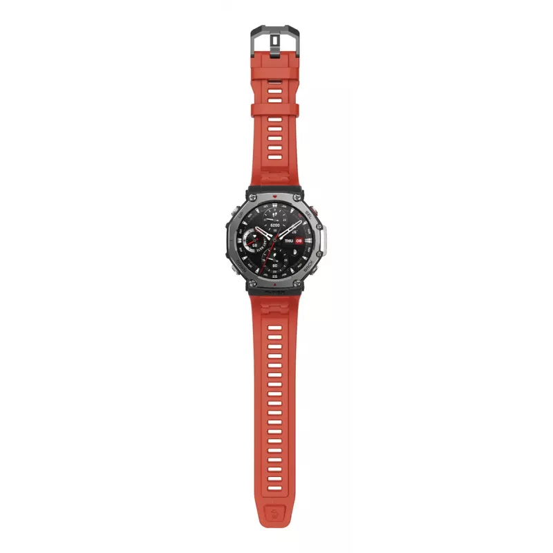 Išmanusis laikrodis Amazfit T-Rex 3 Lava — 1,5 colio AMOLED, 480×480, GPS, 700 mAh, 32 GB, nerūdijančio plieno korpusas, silikoninis dirželis