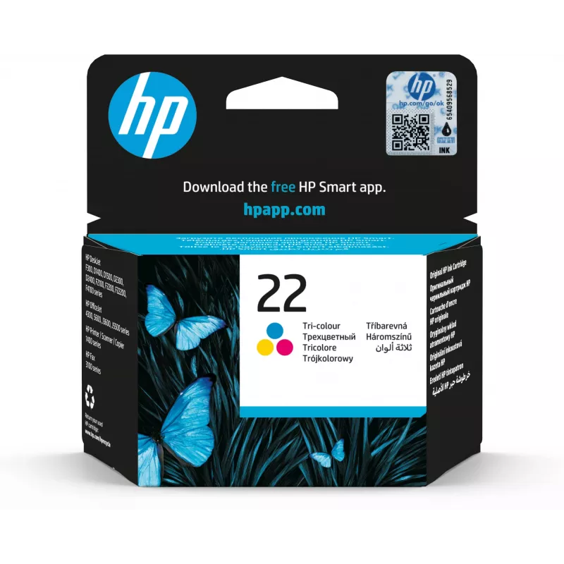 HP 22 Originalius rašalo kasetė trijų spalvų standartinės talpos 5 ml 165 puslapiai 1 pakuotė