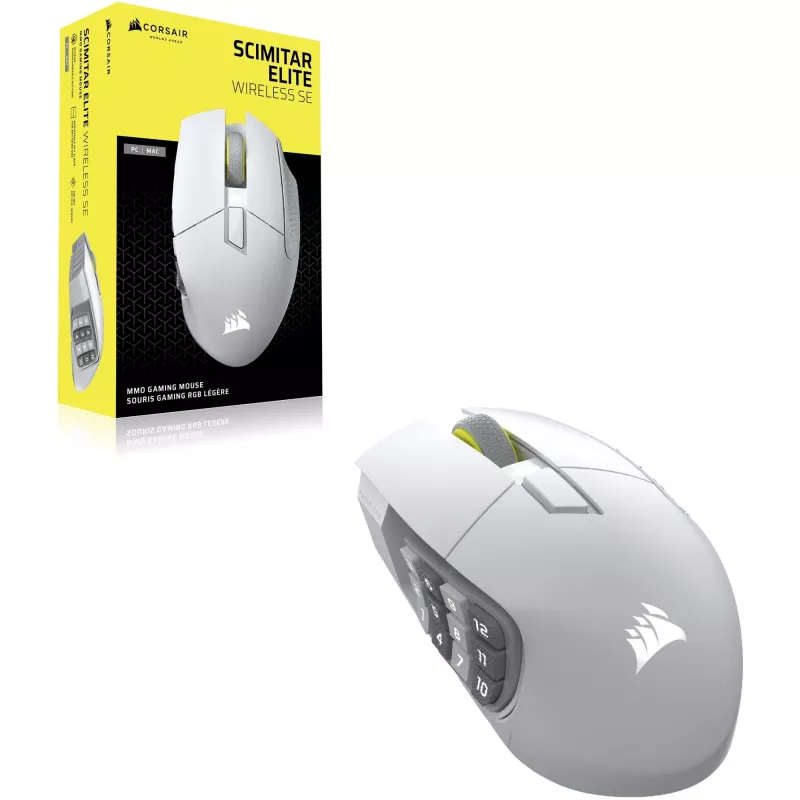 Corsair Scimitar Elite Wireless SE pelė, žaidimams, dešiniarankiams, RF, belaidė, Bluetooth, 33000 DPI
